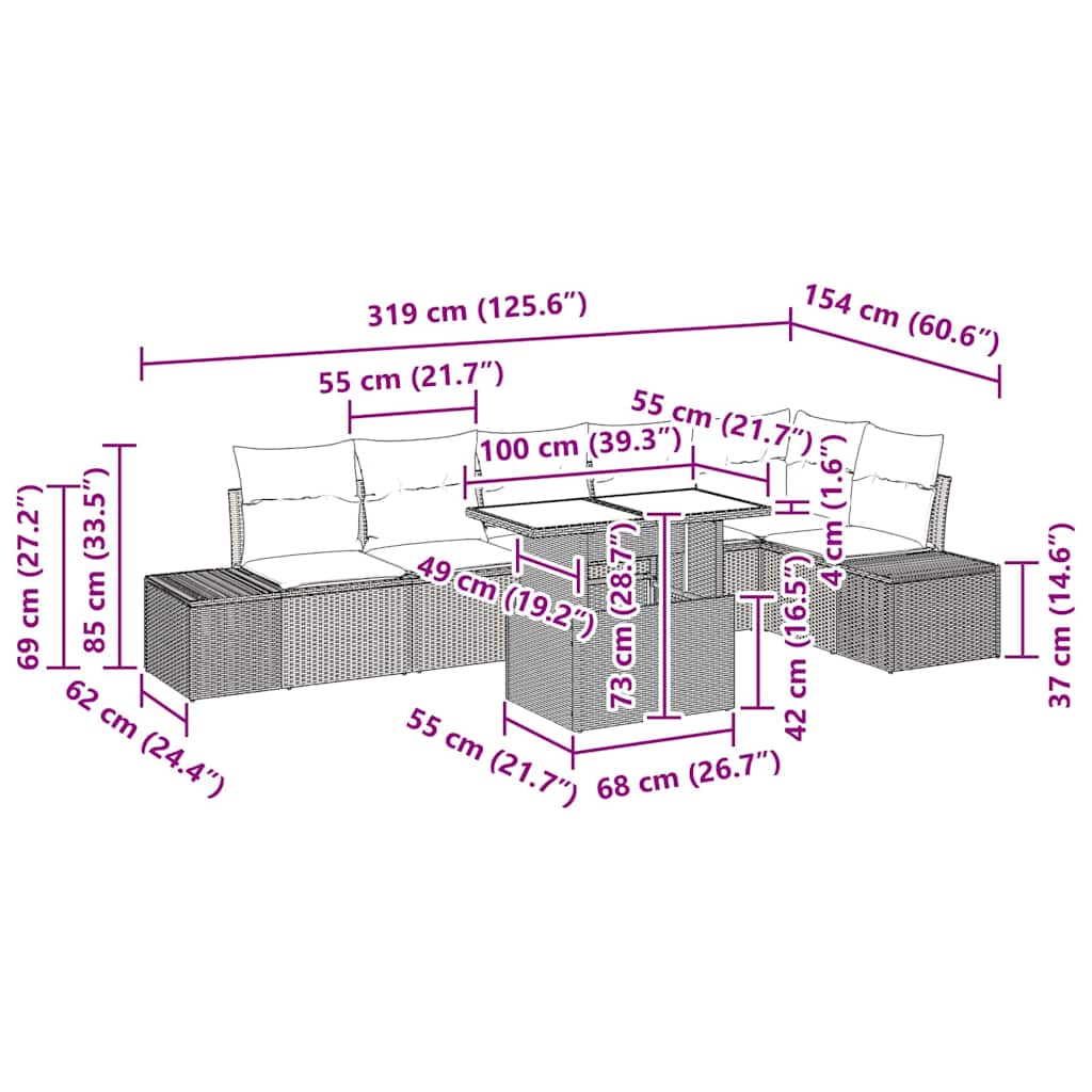 Σετ Καναπέ Κήπου με μαξιλάρι με αποθήκευση 7 pcs Γκρι - Pakobazaar