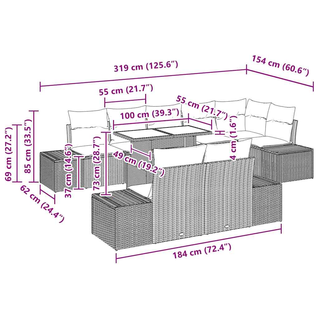 Σετ Καναπέ Κήπου με μαξιλάρι 9 pcs Ανοιχτό γκρι συνθετικό ρατάν - Pakobazaar