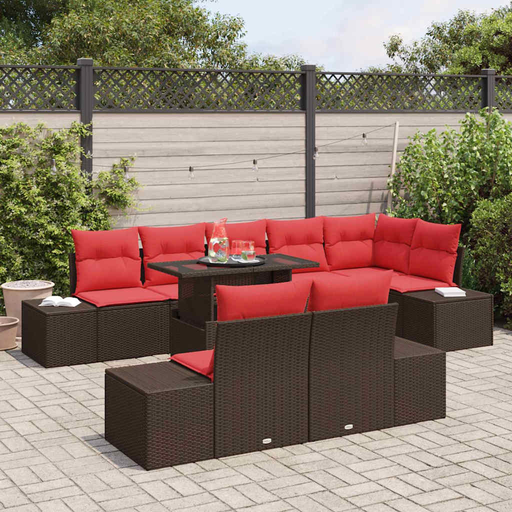 Σετ Καναπέ Κήπου 9 pcs Καφέ και Κόκκινο συνθετικό ρατάν - Pakobazaar