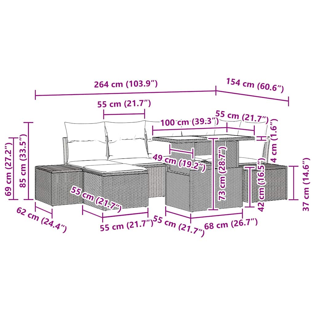Σετ Καναπέ Κήπου με μαξιλάρι 7 pcs μπεζ και ανοιχτό γκρι - Pakobazaar