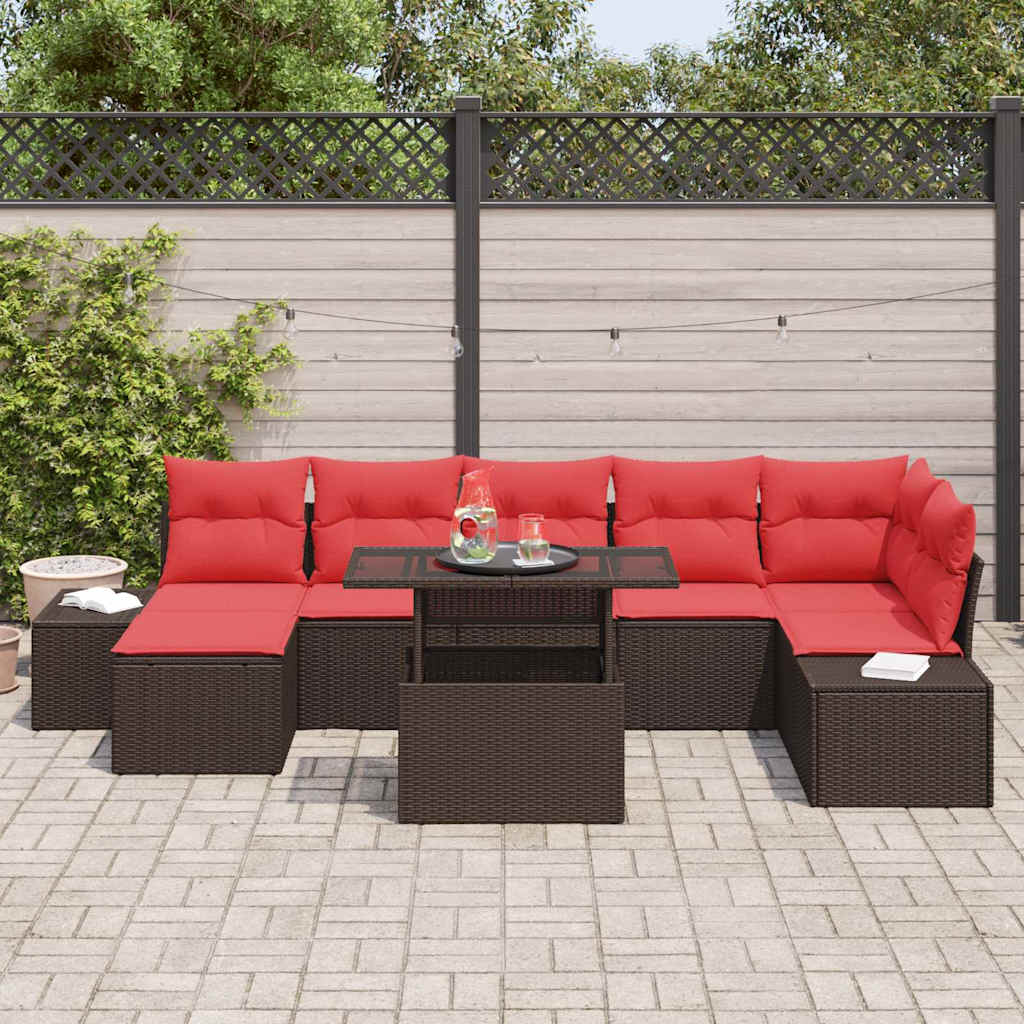 Σετ Καναπέ Κήπου 8 pcs Καφέ και Κόκκινο συνθετικό ρατάν - Pakobazaar