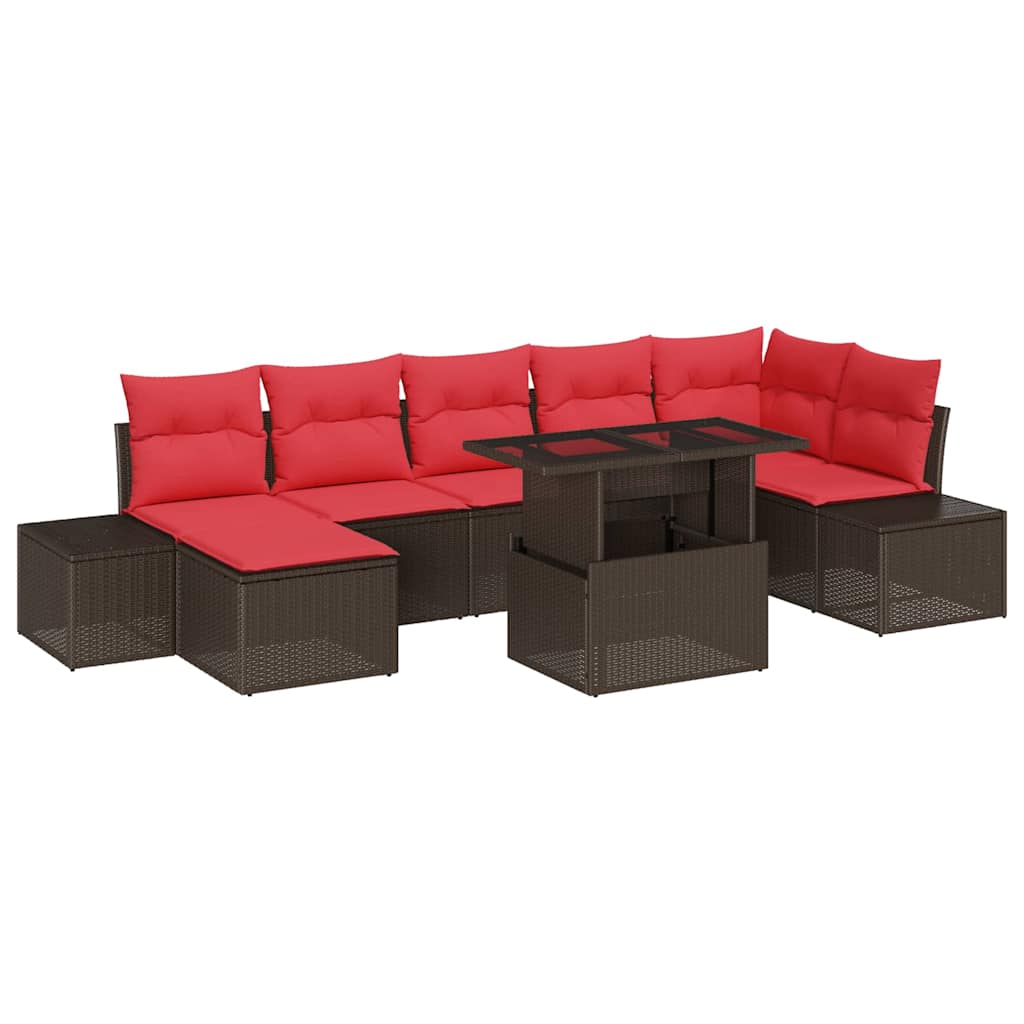 Σετ Καναπέ Κήπου 8 pcs Καφέ και Κόκκινο συνθετικό ρατάν - Pakobazaar
