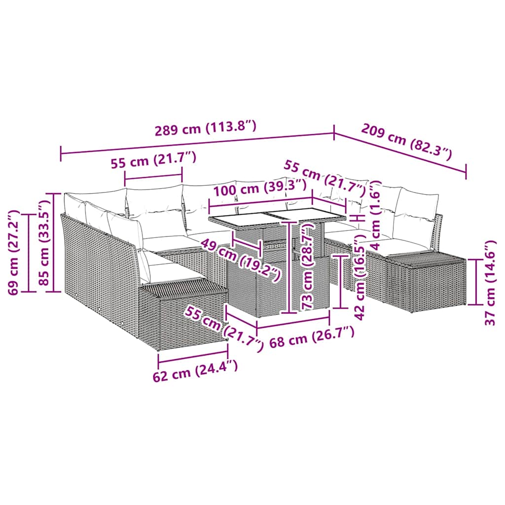 Σετ Καναπέ Κήπου με μαξιλάρι 10 pcs Μαύρο και κρεμ - Pakobazaar