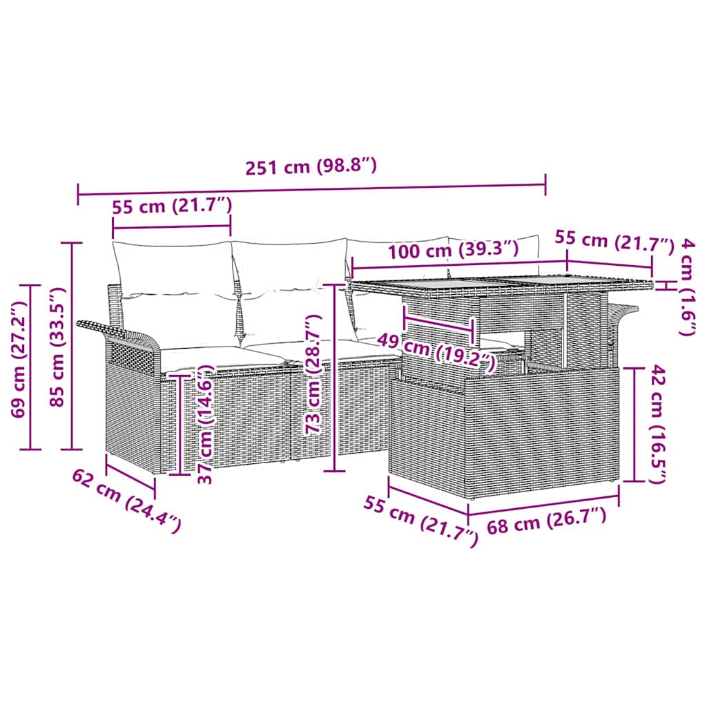 Σετ Καναπέ Κήπου με μαξιλάρι 5 pcs Μαύρο συνθετικό ρατάν - Pakobazaar