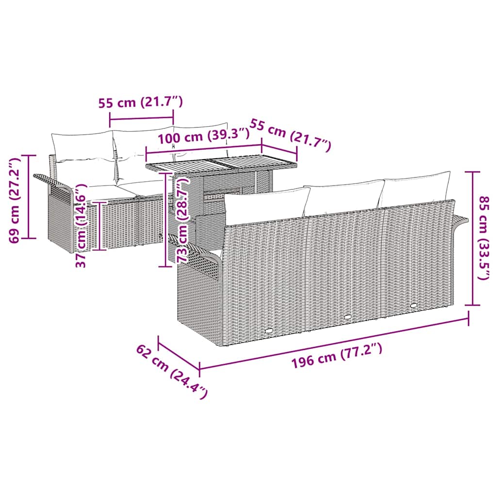 Σετ Καναπέ Κήπου με μαξιλάρι 7 pcs Μαύρο και κρεμ