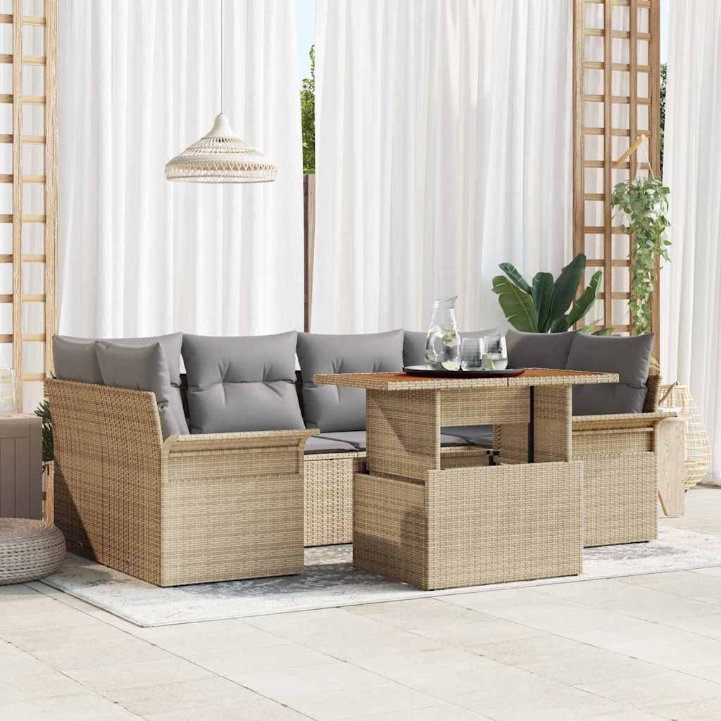 Σετ Καναπέ Κήπου με μαξιλάρι 7 pcs μπεζ και ανοιχτό γκρι