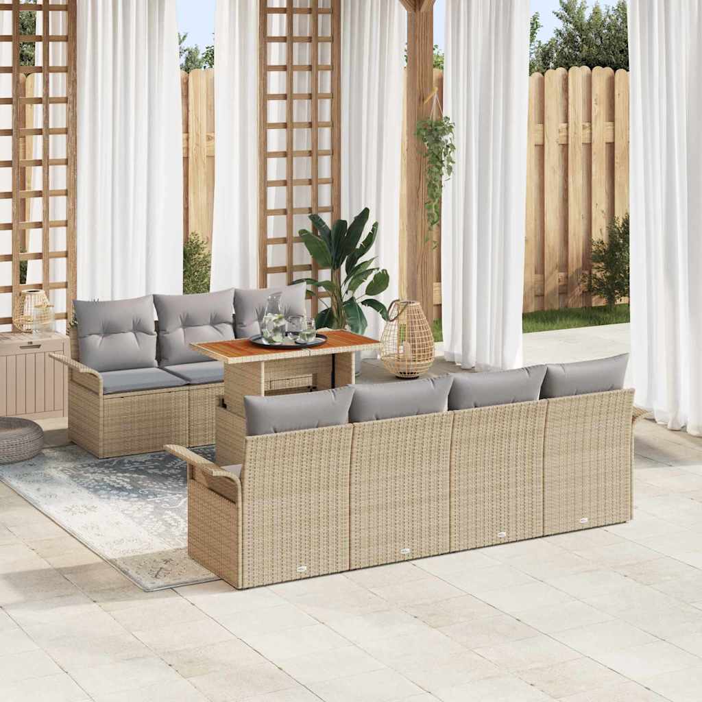 Σετ Καναπέ Κήπου με μαξιλάρι 8 pcs μπεζ και ανοιχτό γκρι