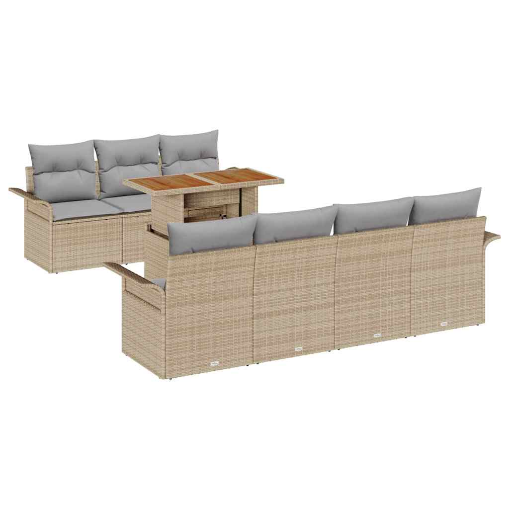 Σετ Καναπέ Κήπου με μαξιλάρι 8 pcs μπεζ και ανοιχτό γκρι