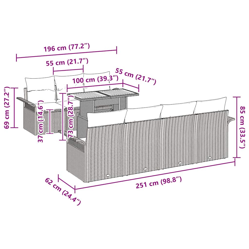 Σετ Καναπέ Κήπου με μαξιλάρι 8 pcs Μαύρο - Pakobazaar