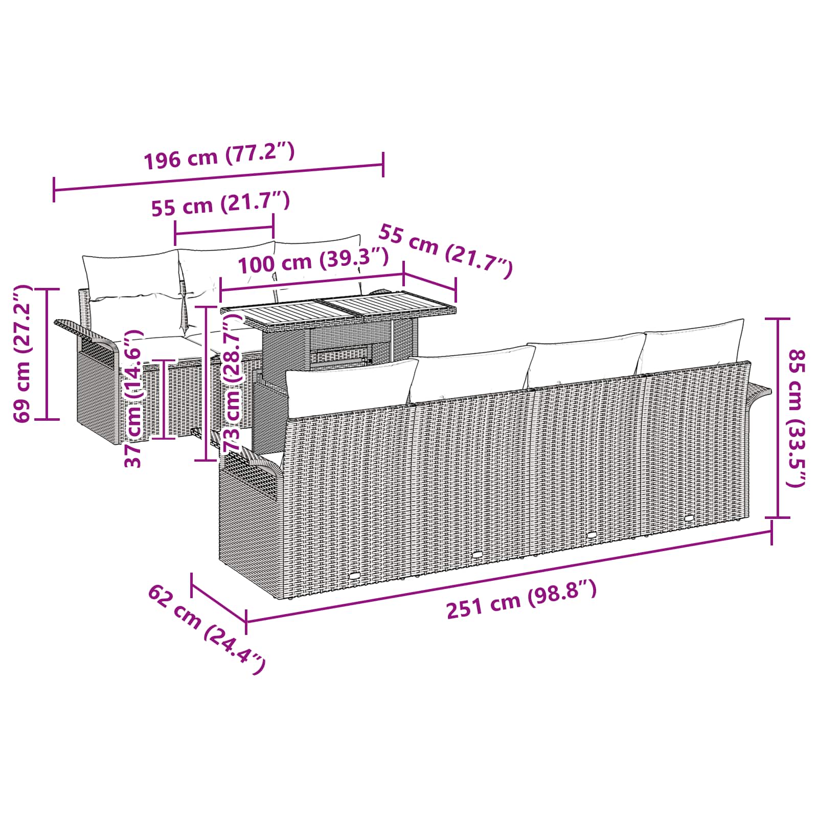 Σετ Καναπέ Κήπου με μαξιλάρι 8 pcs Μαύρο και μπλε - Pakobazaar