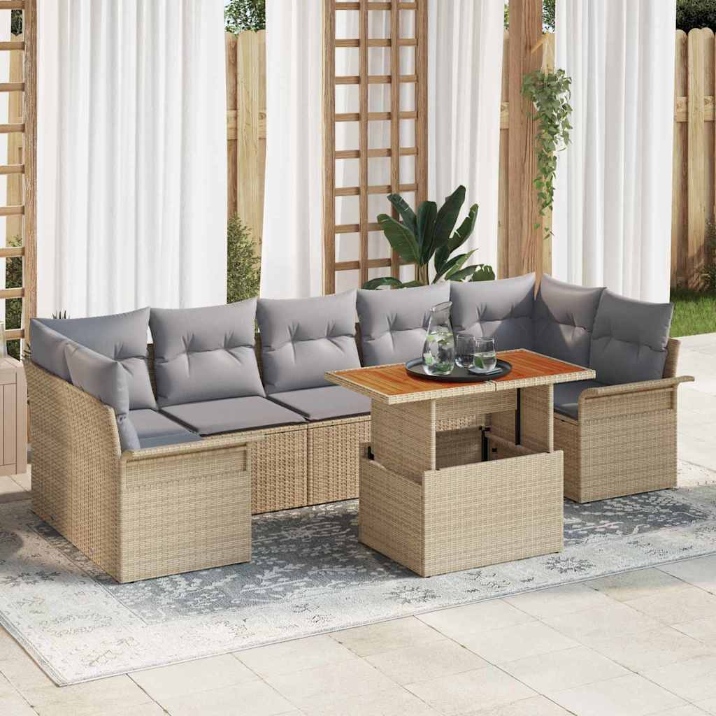 Σετ Καναπέ Κήπου με μαξιλάρι 8 pcs μπεζ και ανοιχτό γκρι