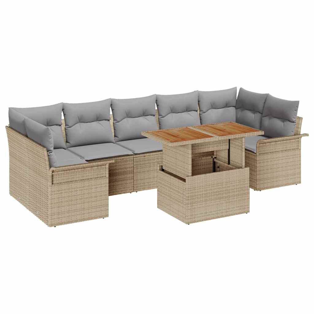 Σετ Καναπέ Κήπου με μαξιλάρι 8 pcs μπεζ και ανοιχτό γκρι