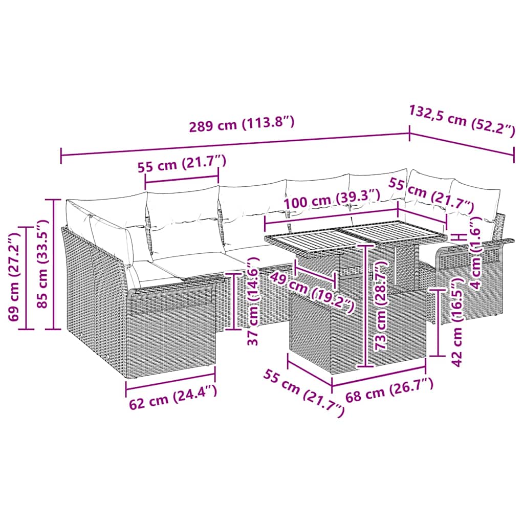Σετ Καναπέ Κήπου με μαξιλάρι 8 pcs μπεζ και κρεμ