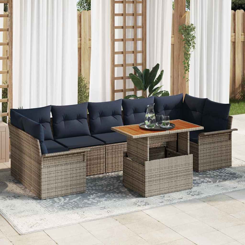 Σετ Καναπέ Κήπου 8 pcs Γκρι και Navy Blue συνθετικό ρατάν - Pakobazaar