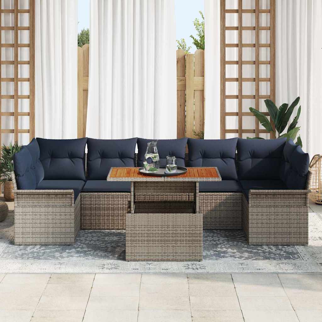 Σετ Καναπέ Κήπου 8 pcs Γκρι και Navy Blue συνθετικό ρατάν - Pakobazaar