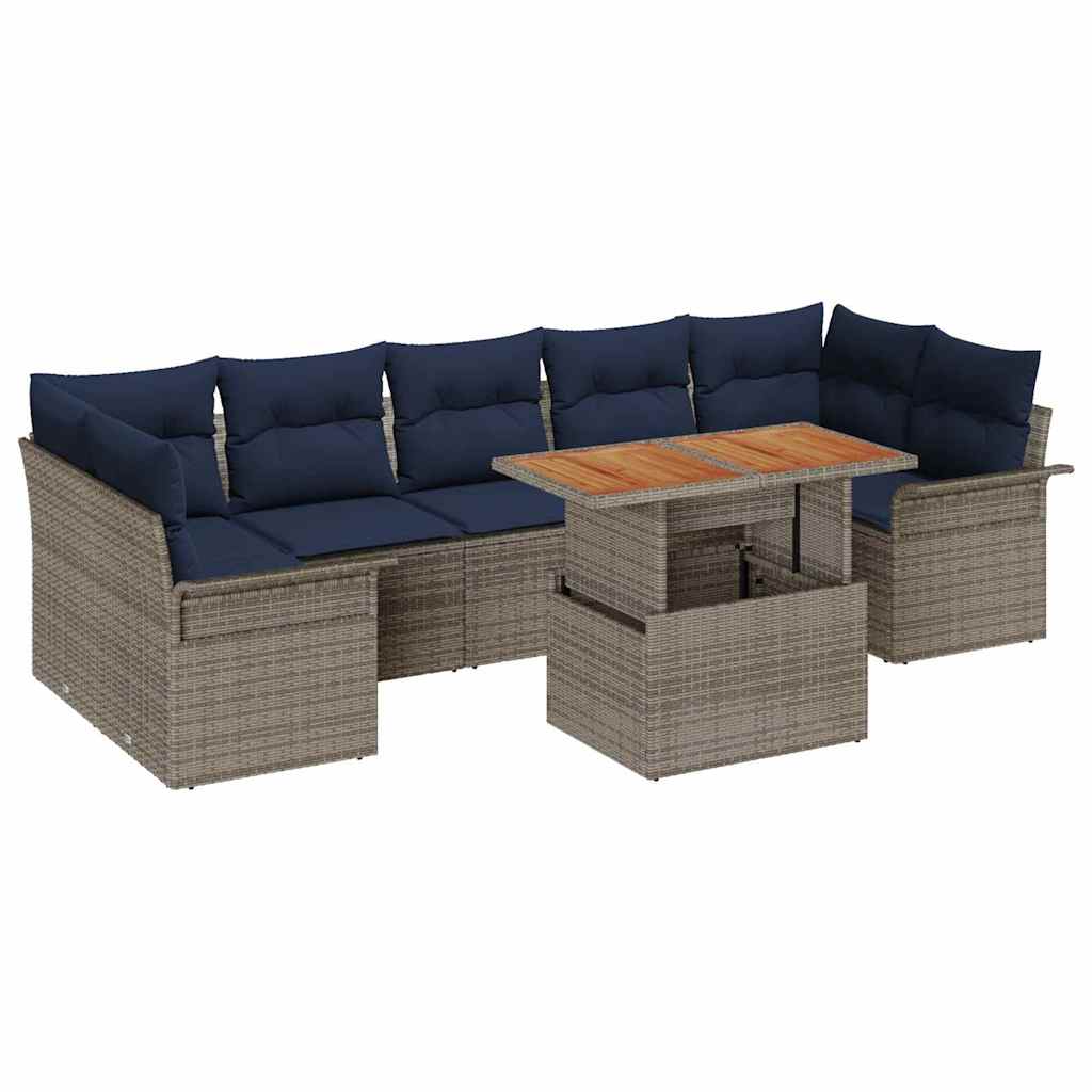Σετ Καναπέ Κήπου 8 pcs Γκρι και Navy Blue συνθετικό ρατάν - Pakobazaar