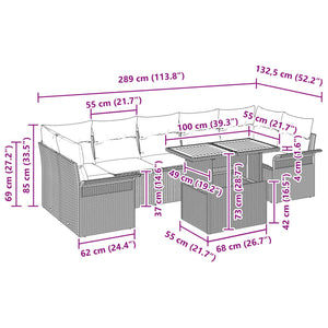 Σετ Καναπέ Κήπου 8 pcs Μαύρο και μπλε συνθετικό ρατάν - Pakobazaar