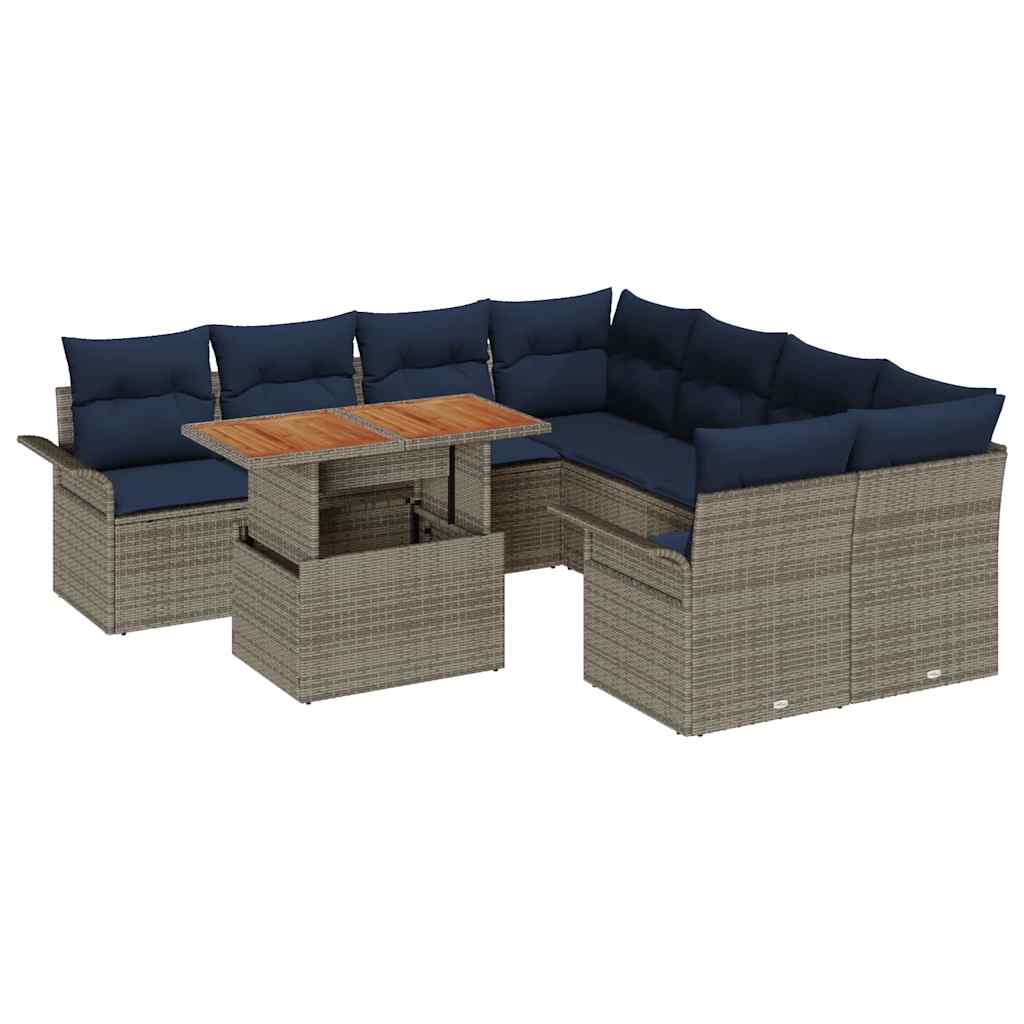 Σετ Καναπέ Κήπου 9 pcs Γκρι και Navy Blue συνθετικό ρατάν - Pakobazaar