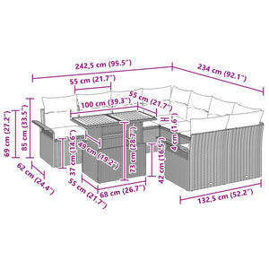 Σετ Καναπέ Κήπου 9 pcs Μαύρο και μπλε συνθετικό ρατάν - Pakobazaar