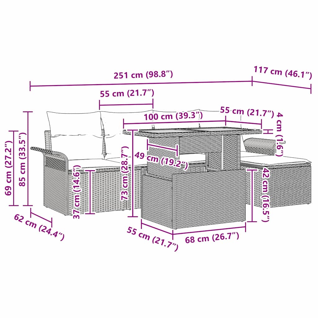 Σετ Καναπέ Κήπου με μαξιλάρι 6 pcs μπεζ και κρεμ