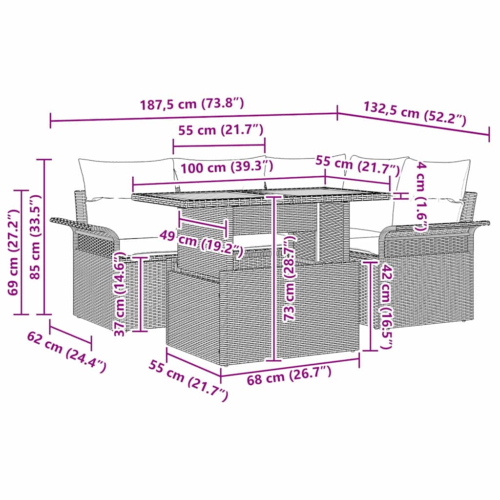 Σετ Καναπέ Κήπου με μαξιλάρι 5 pcs μπεζ και ανοιχτό γκρι