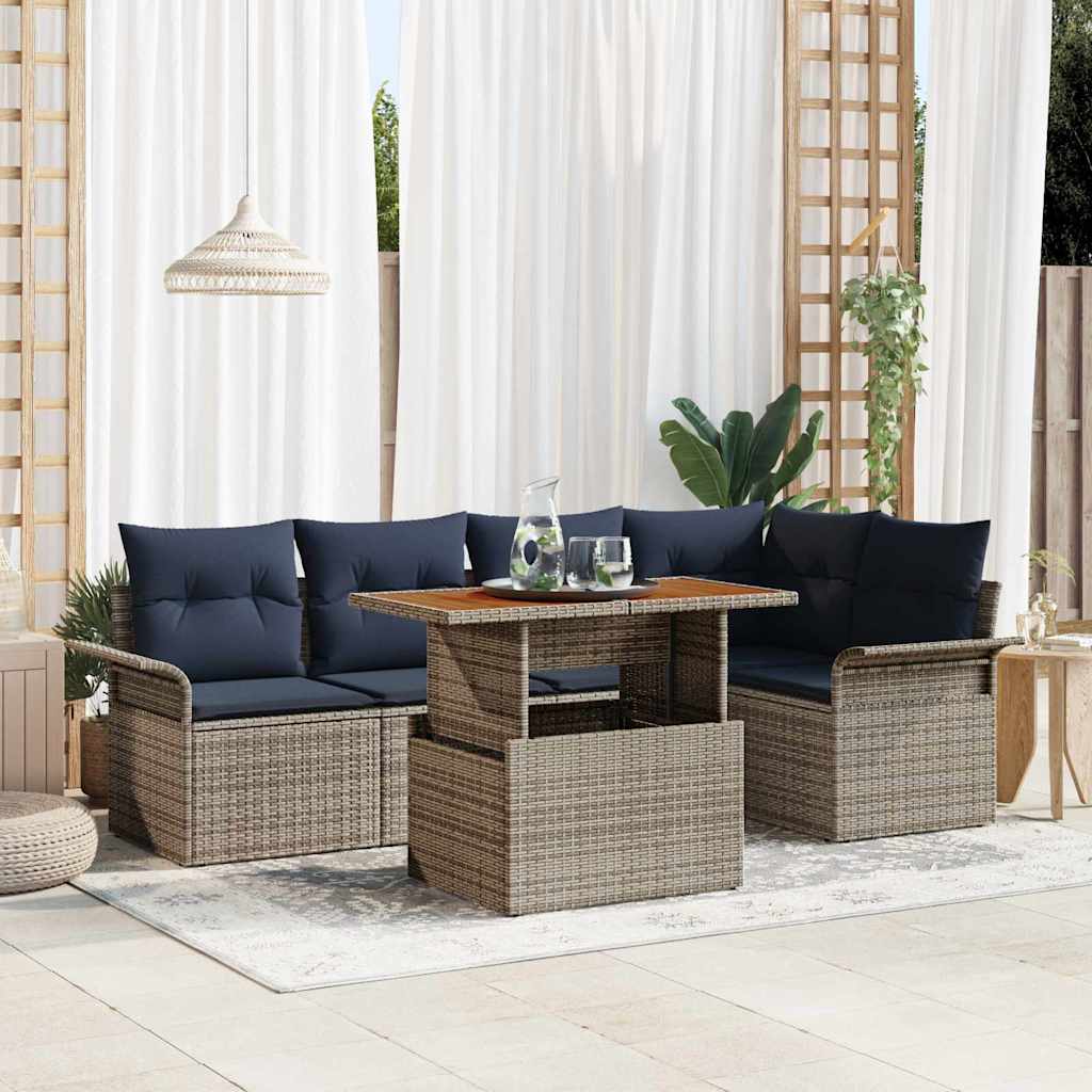 Σετ Καναπέ Κήπου 6 pcs Γκρι και Navy Blue συνθετικό ρατάν - Pakobazaar