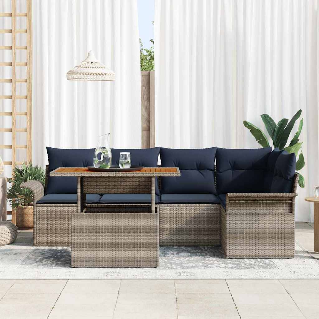 Σετ Καναπέ Κήπου 6 pcs Γκρι και Navy Blue συνθετικό ρατάν - Pakobazaar