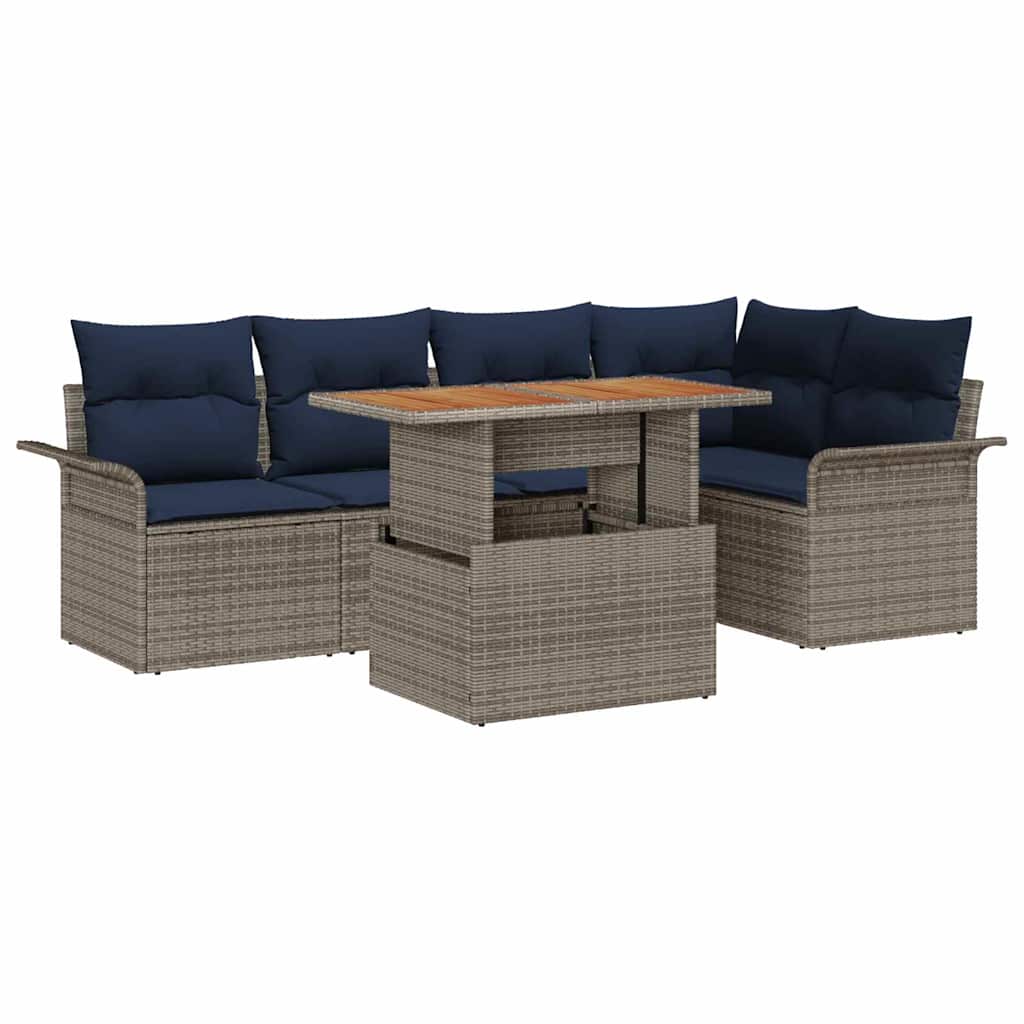 Σετ Καναπέ Κήπου 6 pcs Γκρι και Navy Blue συνθετικό ρατάν - Pakobazaar