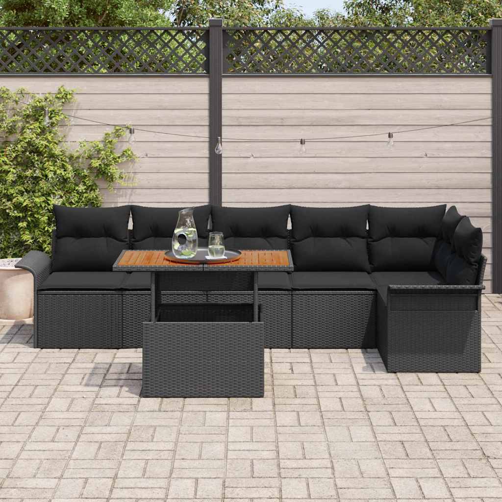 Σετ Καναπέ Κήπου με μαξιλάρι 7 pcs Μαύρο συνθετικό ρατάν