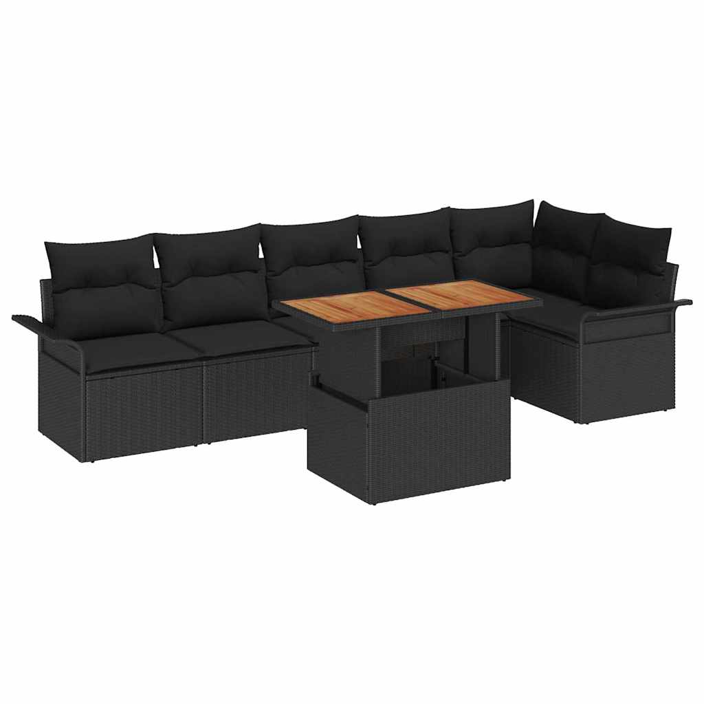 Σετ Καναπέ Κήπου με μαξιλάρι 7 pcs Μαύρο συνθετικό ρατάν