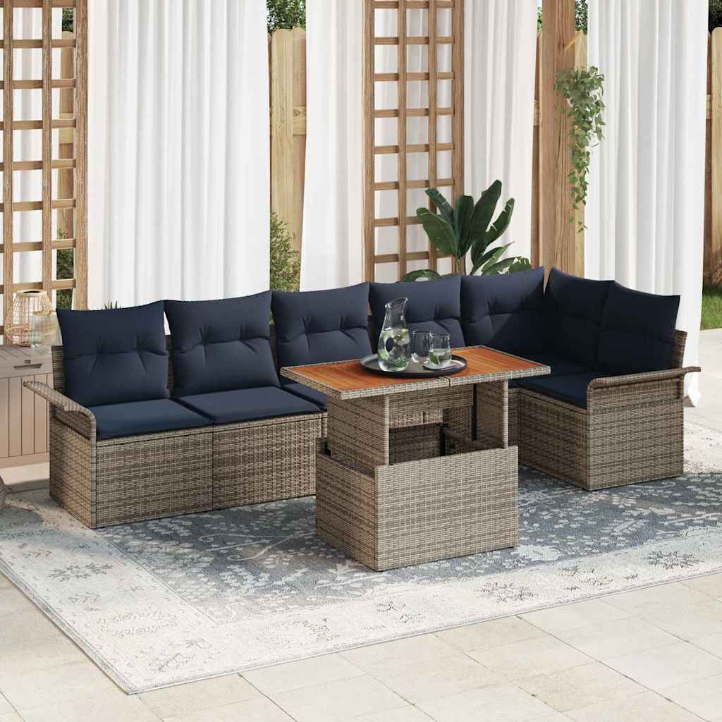 Σετ Καναπέ Κήπου 7 pcs Γκρι και Navy Blue συνθετικό ρατάν - Pakobazaar