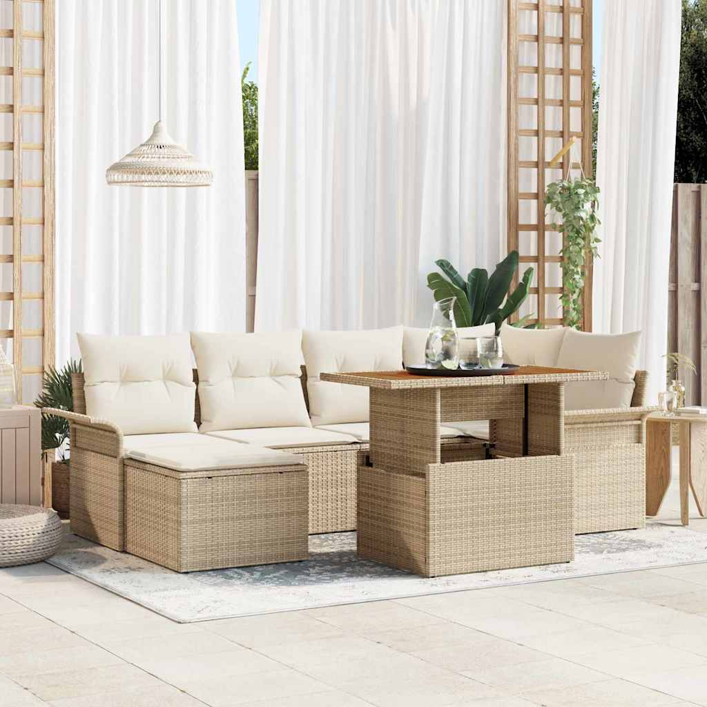 Σετ Καναπέ Κήπου 7 pcs Μπεζ και Κρέμα συνθετικό ρατάν - Pakobazaar
