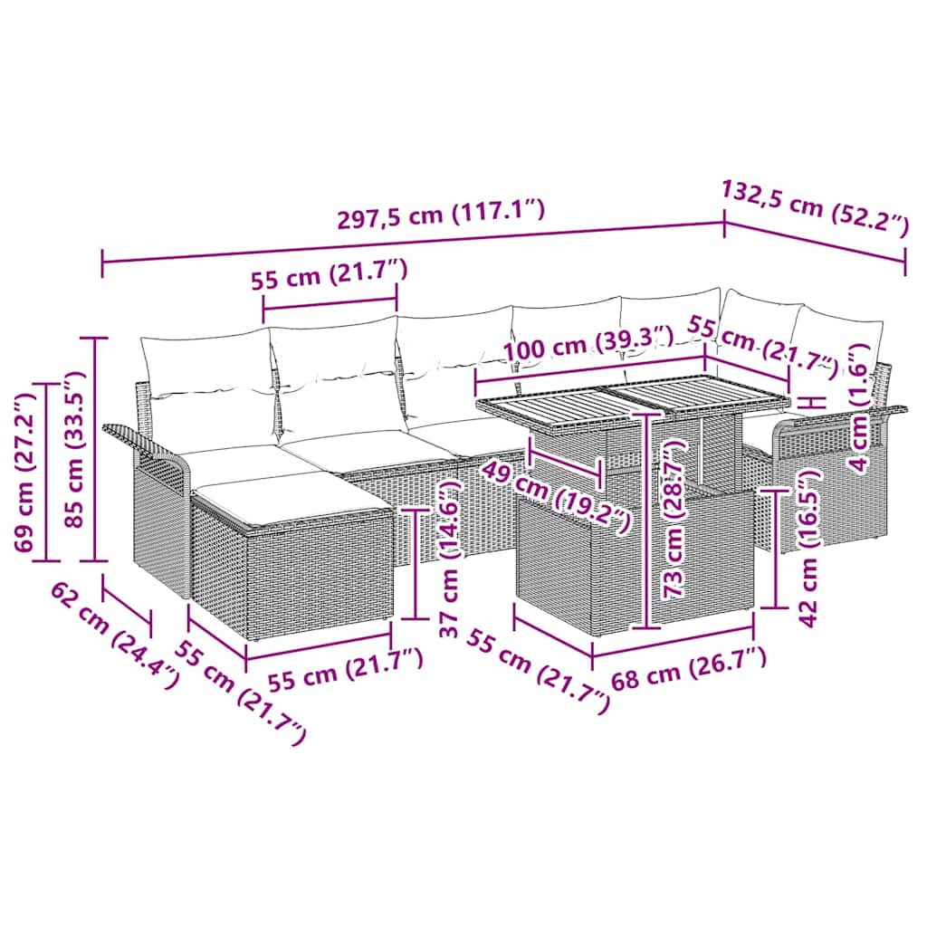 Σετ Καναπέ Κήπου 8 pcs Μαύρο και Κρέμα συνθετικό ρατάν