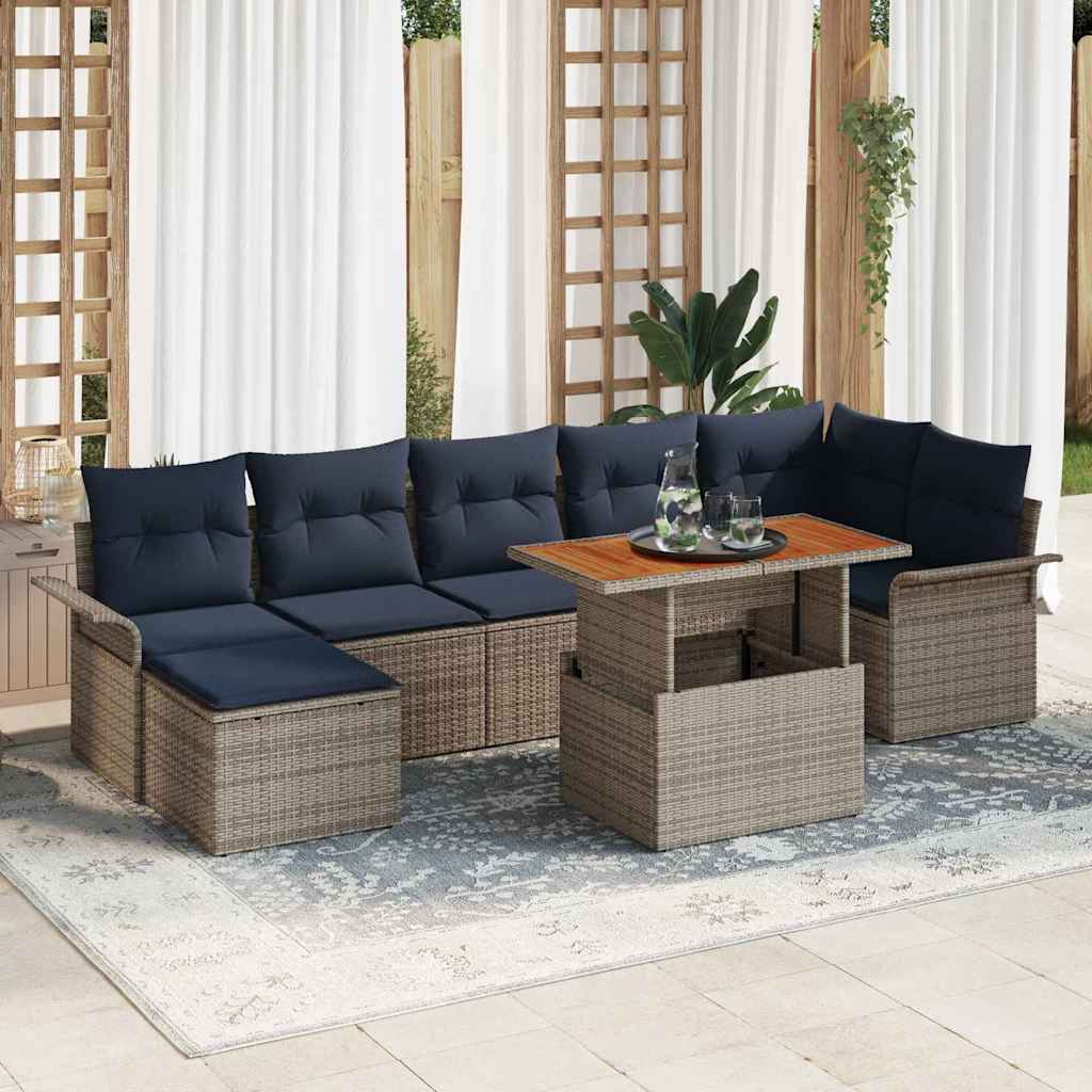 Σετ Καναπέ Κήπου 8 pcs Γκρι και Navy Blue συνθετικό ρατάν - Pakobazaar