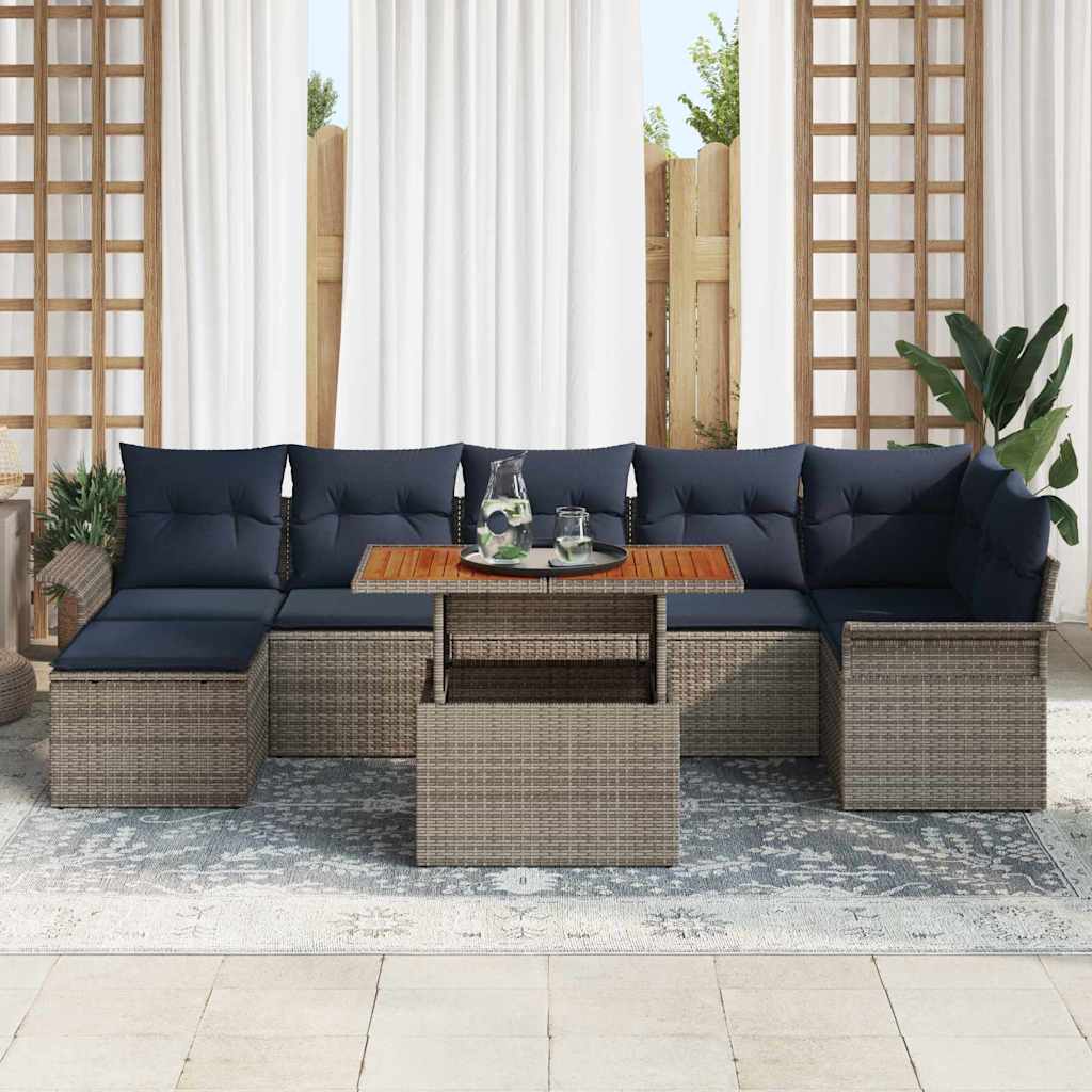 Σετ Καναπέ Κήπου 8 pcs Γκρι και Navy Blue συνθετικό ρατάν - Pakobazaar