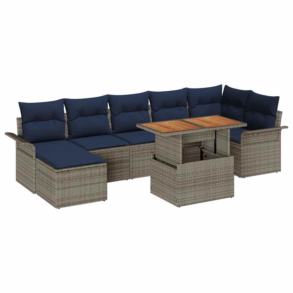 Σετ Καναπέ Κήπου 8 pcs Γκρι και Navy Blue συνθετικό ρατάν - Pakobazaar
