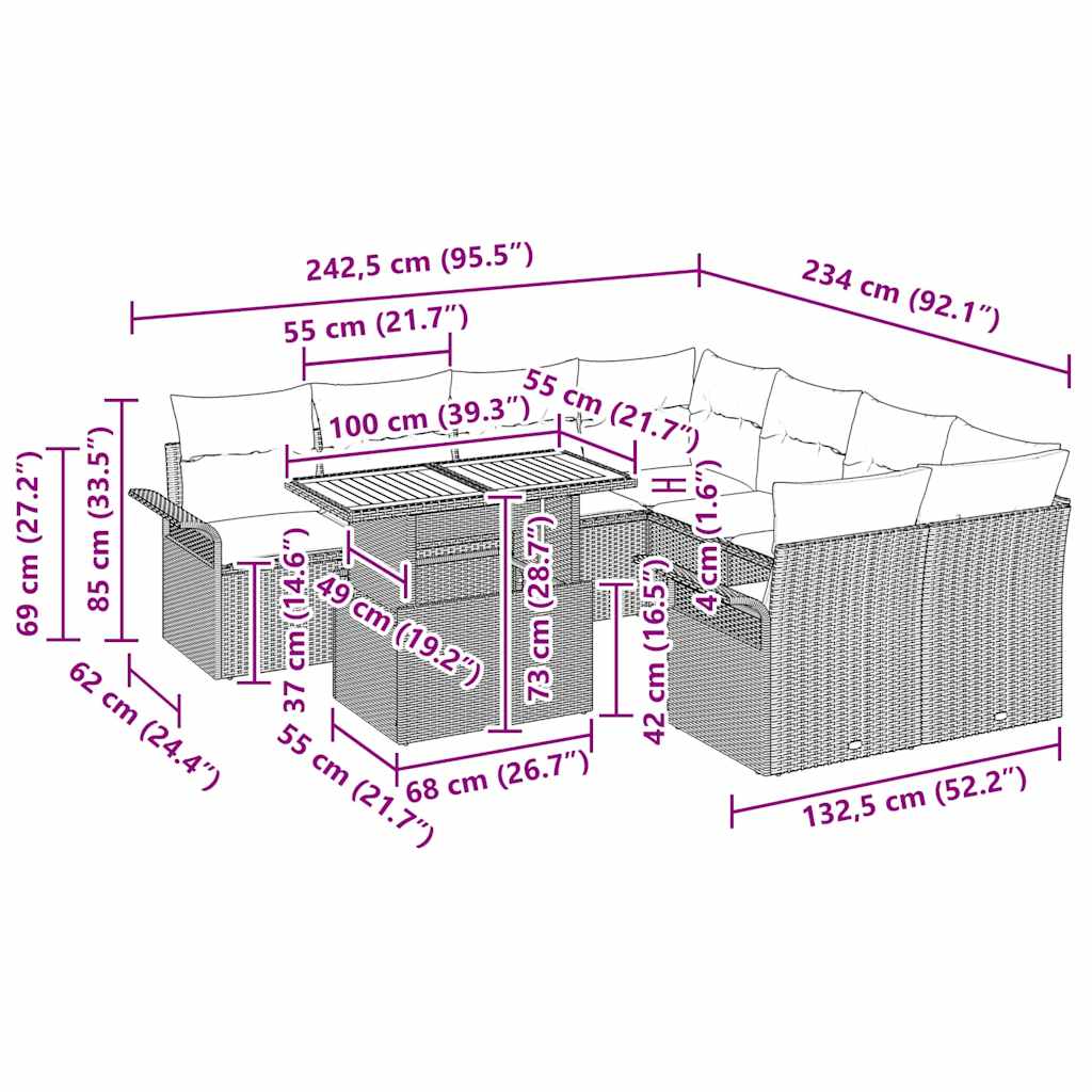 Σετ Καναπέ Κήπου 11 pcs Μπεζ και Κρέμα συνθετικό ρατάν