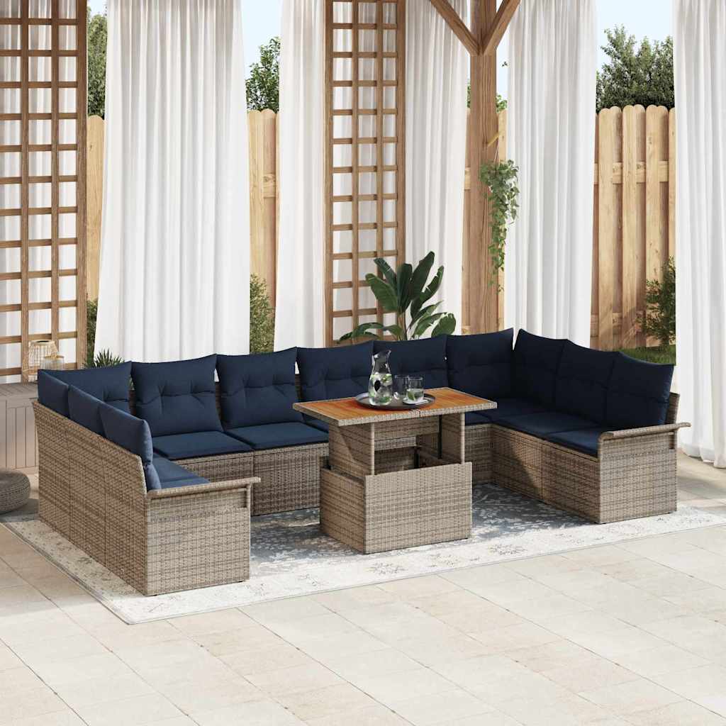 Σετ Καναπέ Κήπου 11 pcs Γκρι και Navy Blue συνθετικό ρατάν - Pakobazaar