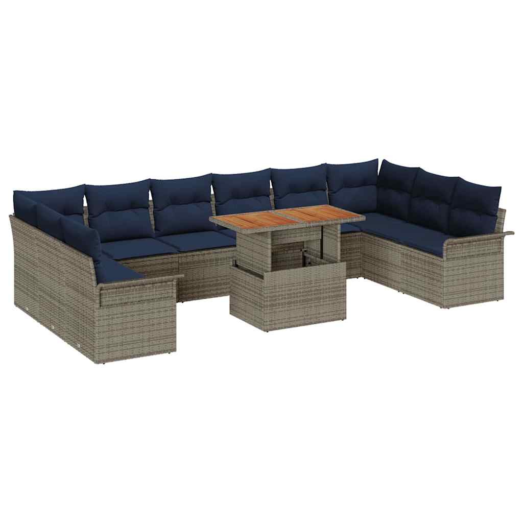 Σετ Καναπέ Κήπου 11 pcs Γκρι και Navy Blue συνθετικό ρατάν - Pakobazaar