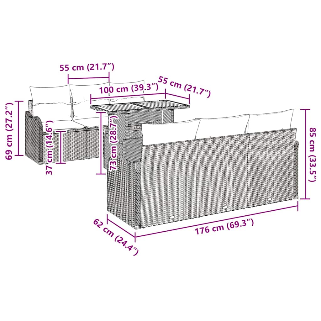 Σετ Καναπέ Κήπου 7 pcs Μπέζ και Ανοιχτό Γκρι συνθετικό ρατάν