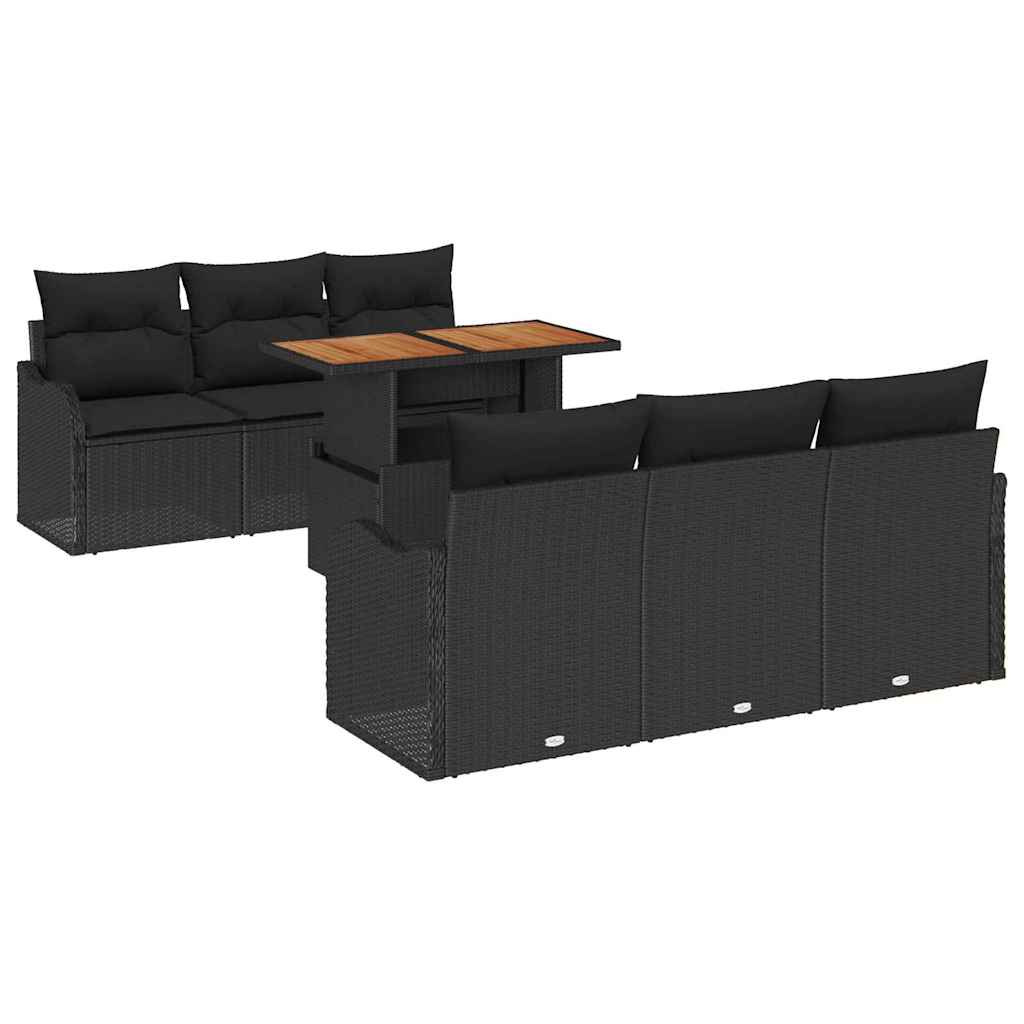 Σετ Καναπέ Κήπου με μαξιλάρι 7 pcs Μαύρο συνθετικό ρατάν - Pakobazaar