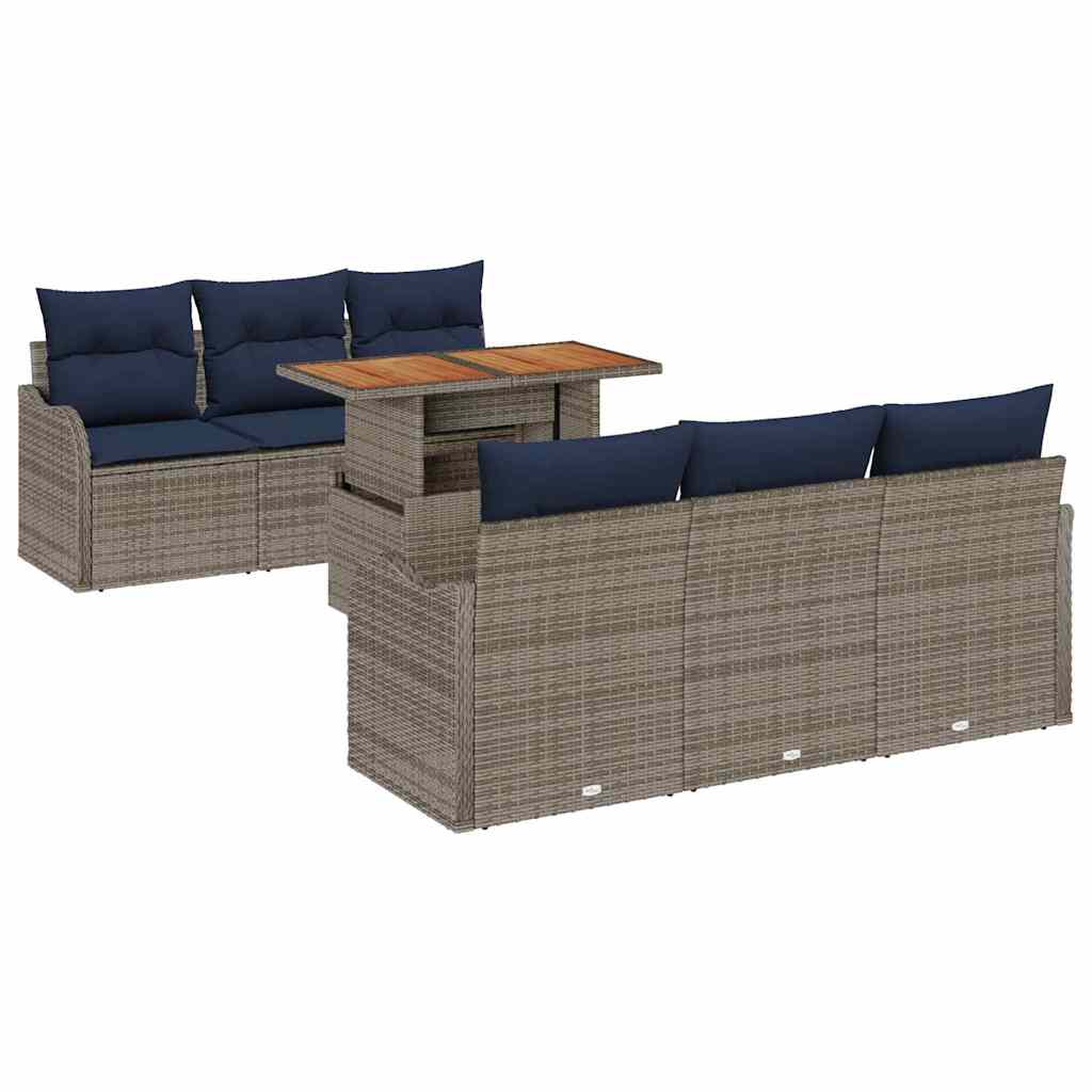 Σετ Καναπέ Κήπου 7 τμχ. Γκρι και Navy Blue συνθετικό ρατάν