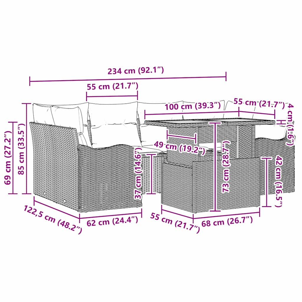 Σετ Καναπέ Κήπου με μαξιλάρι 7 pcs μπεζ και κρεμ