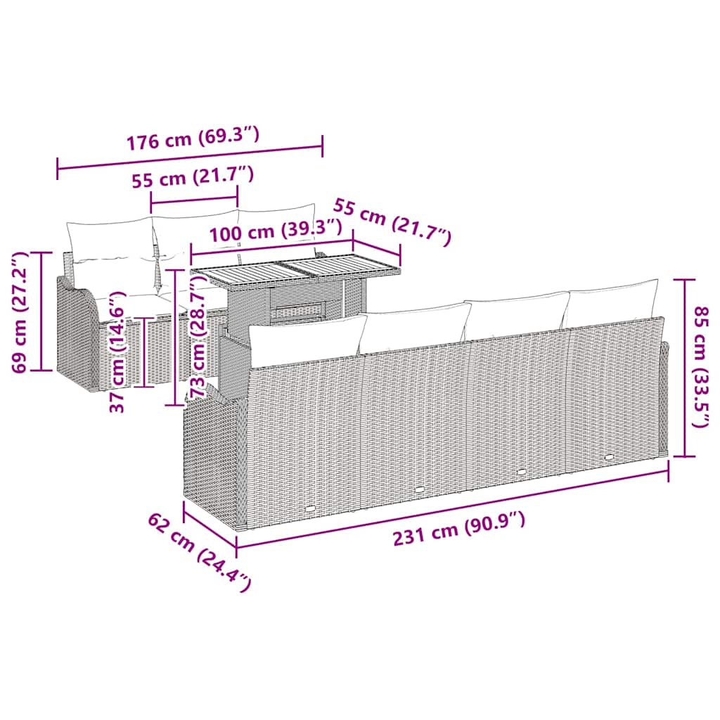 Σετ Καναπέ Κήπου με μαξιλάρι 8 pcs μπεζ και ανοιχτό γκρι