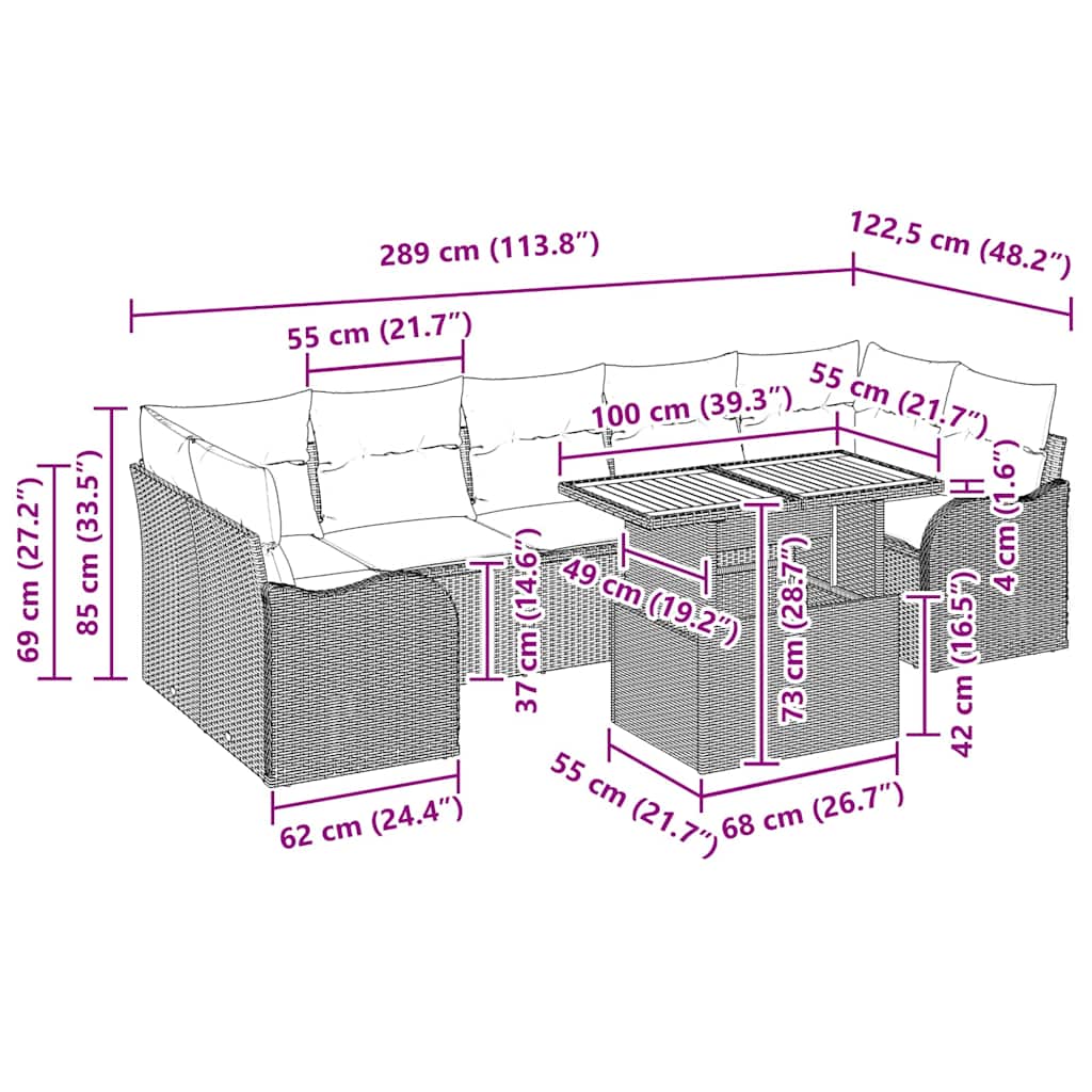 Σετ Καναπέ Κήπου 8 pcs Μαύρο και Κρέμα συνθετικό ρατάν