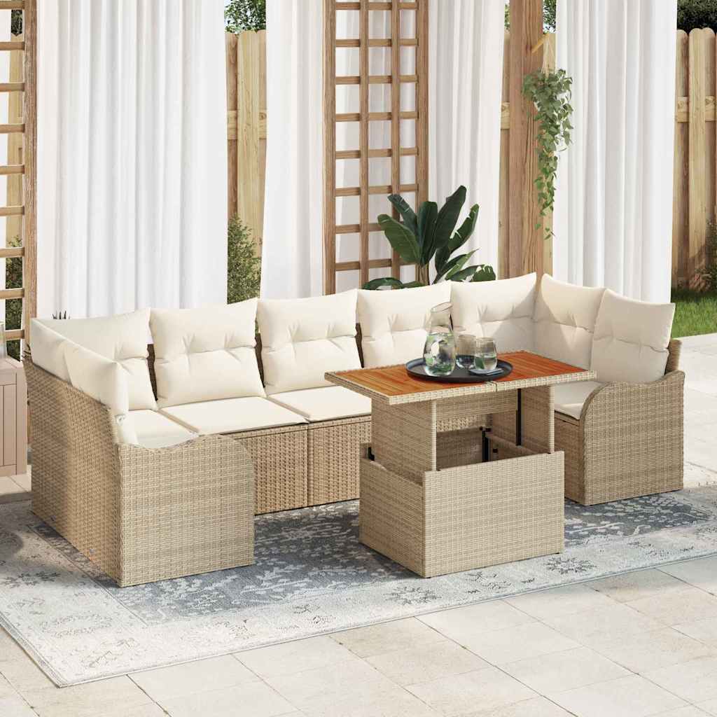 Σετ Καναπέ Κήπου 8 pcs Μπεζ και Κρέμα συνθετικό ρατάν