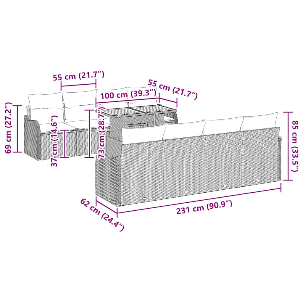 Σετ Καναπέ Κήπου με μαξιλάρι 7 pcs Μαύρο - Pakobazaar