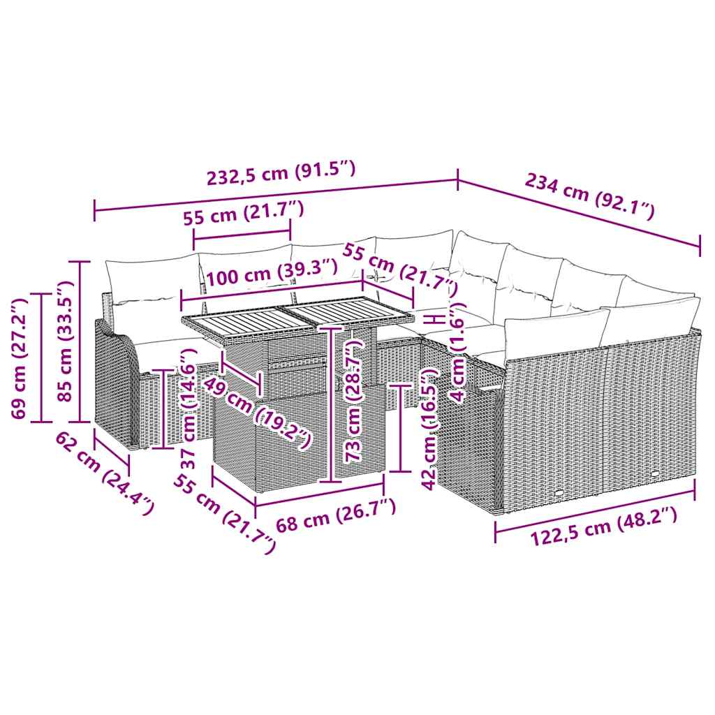 Σετ Καναπέ Κήπου με μαξιλάρι 7 pcs Μαύρο - Pakobazaar