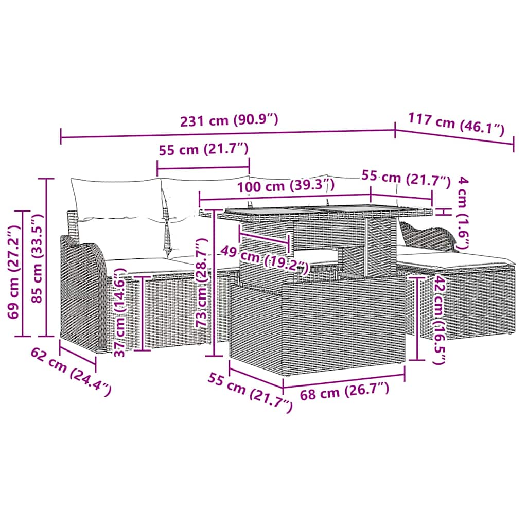Σετ Καναπέ Κήπου 6 pcs Μπεζ και Κρέμα συνθετικό ρατάν