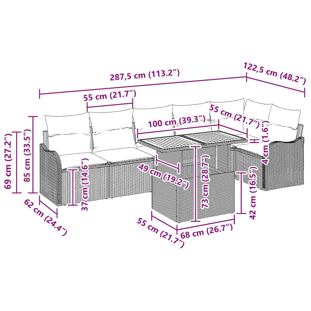 Σετ Καναπέ Κήπου με μαξιλάρι 7 pcs Μαύρο και κρεμ
